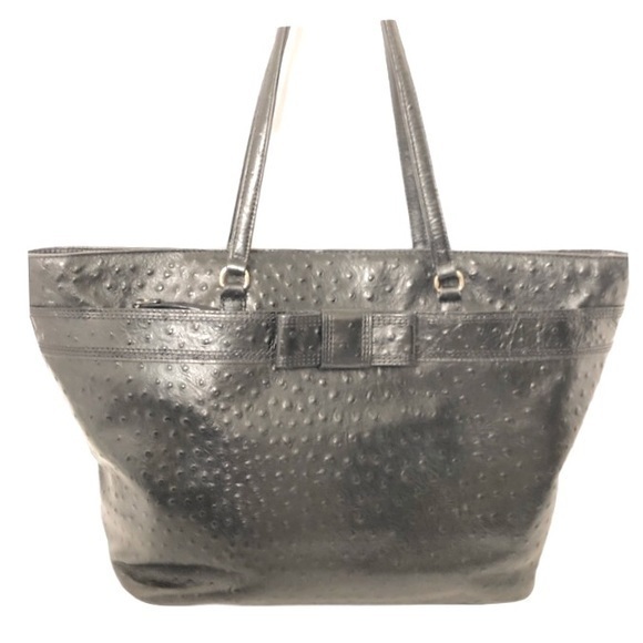 KATE SPADE black leather ostrich embossed tote bag - Picture 1 of 16